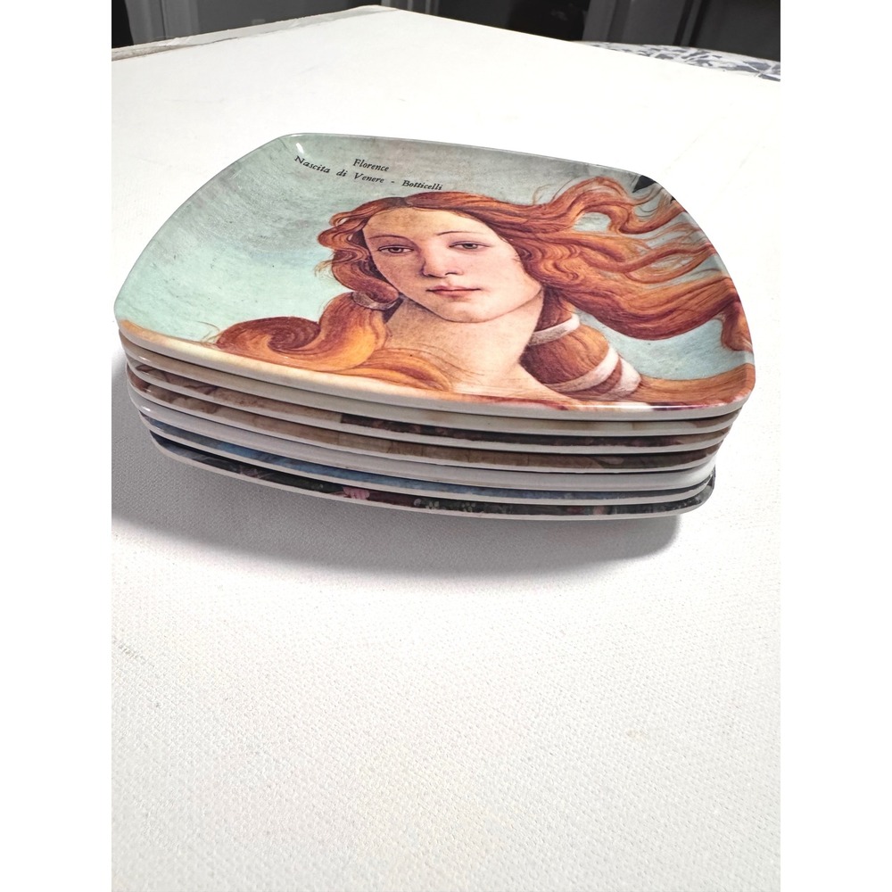 Set 7 Italian Art Melamine App / Dessert Plates Botticelli David Florence